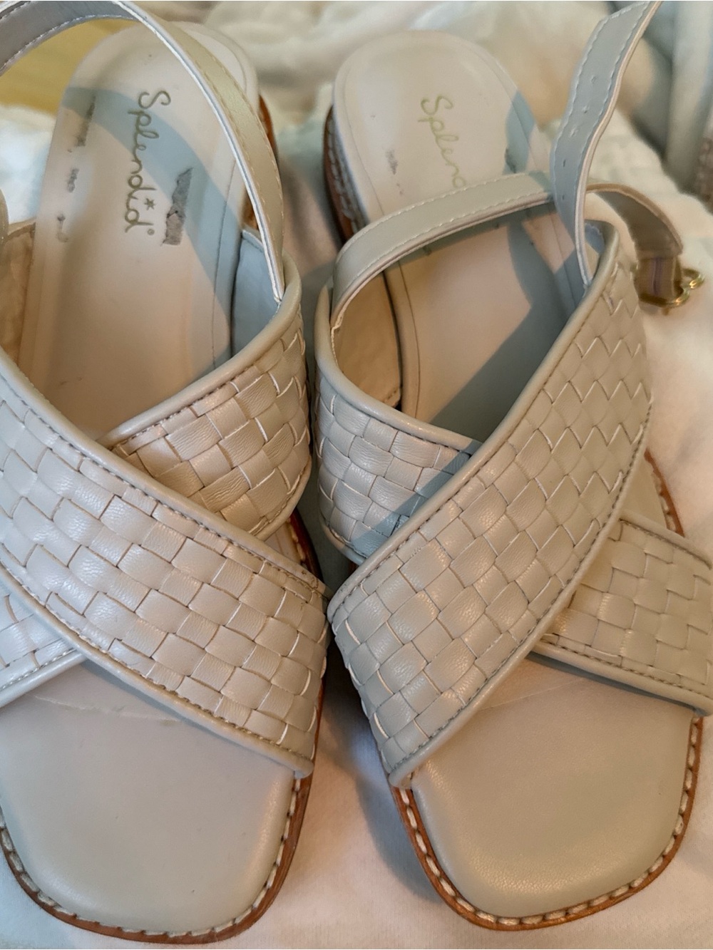Splendid Women's Cream Woven Cross-Strap Slingback Sandals